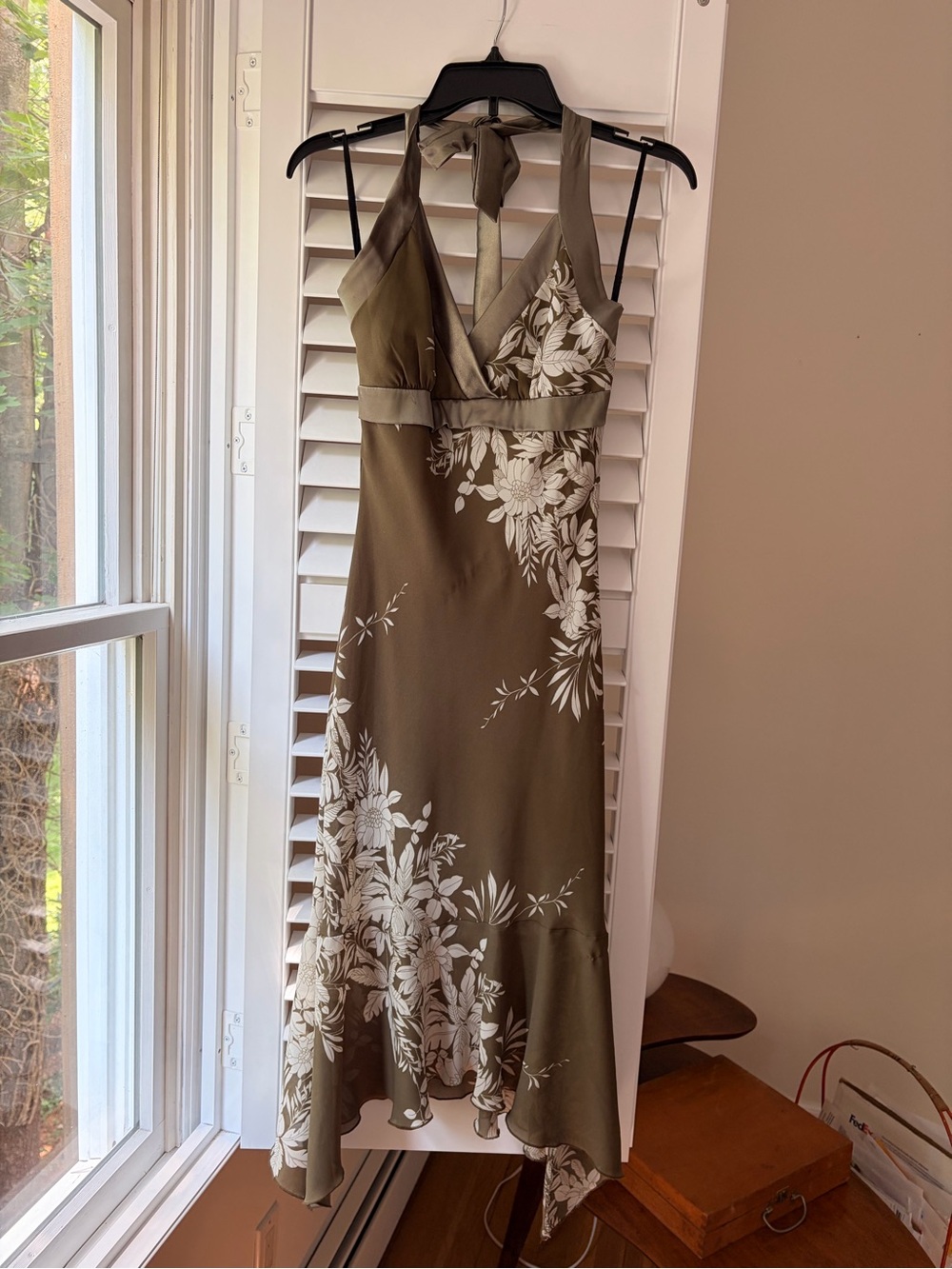 Charlotte Russe Olive Halter Midi Dress with White Floral Print